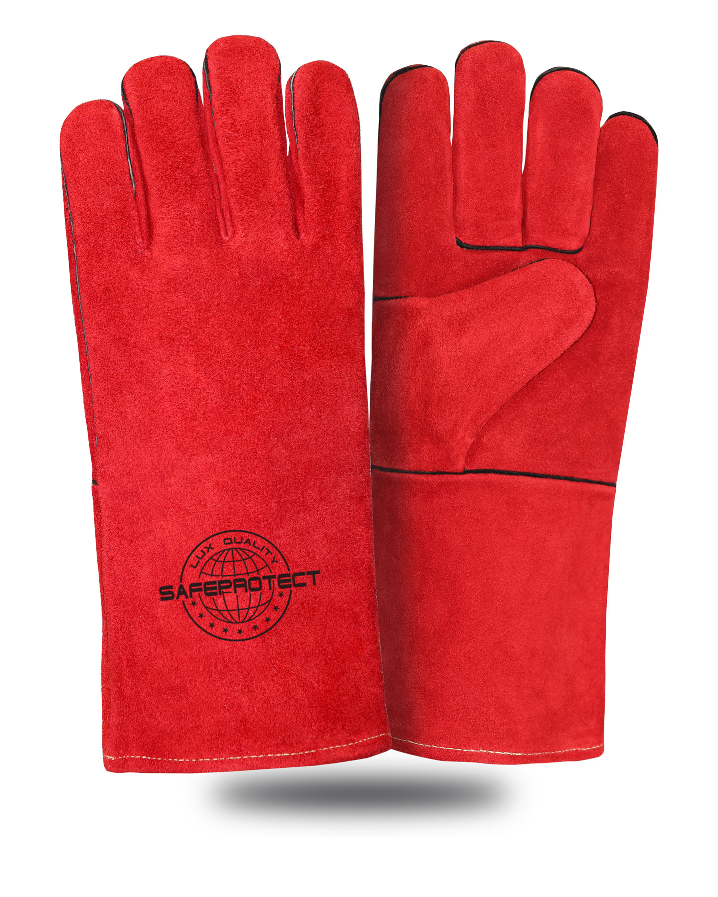 Краги спилковые ЯМАЛ Safeprotect® красные (флисовая подкладка) р.10